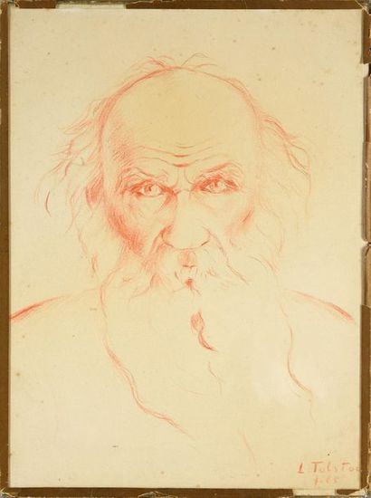 TOLSTOÏ Léon Lvolvicth (1869-1945) Portrait du poète Léon Tolstoï (1828-1910).
Sanguine...