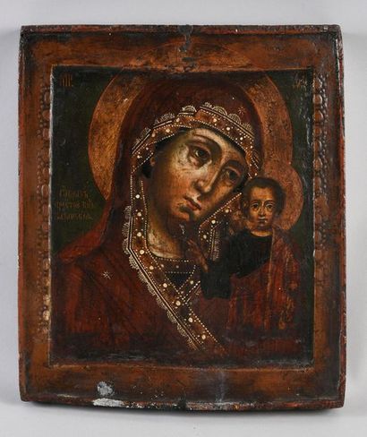 null HOLY VIRGIN OF KAZAN.
19th century Russian icon, tempera on wood.
Wear of time,...
