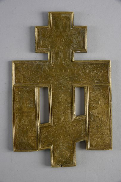 null ORTHODOX CROSS IN GILT BRONZE.
Partially decorated with blue and white enamel,...