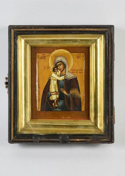 null THE MOTHER OF GOD LOOKING FOR THE LOST SHEEP.
Russian icon from the 19th century.
Tempera...