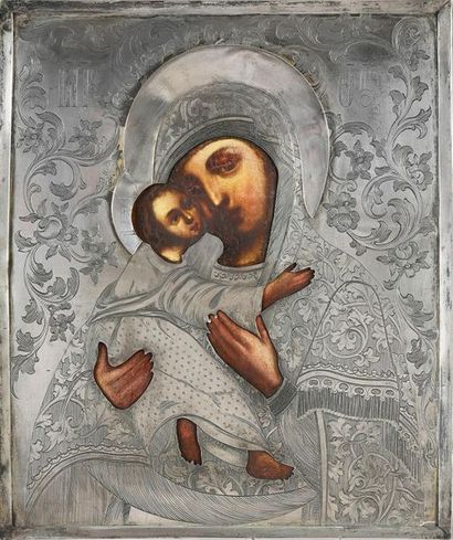 null VIRGIN OF VLADIMIR.
Russian icon, tempera on wood, preserved under silver clade.
Title...
