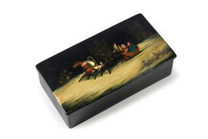 null CIGAR BOX MADE OF BLACK LACQUERED PAPIER-MACHE.
Rectangular in shape, decorated...
