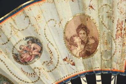 null Love Guiding Poetry, ca. 1780-1790
Folded fan, the cream silk sheet embroidered...
