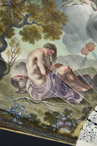null Les quatre saisons, vers 1730-1740
Éventail plié, feuille double en peau peinte...