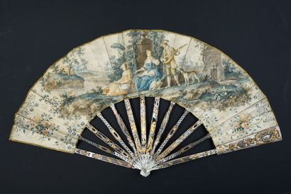 null Pretty portraits, circa 1770-1780
Folded fan, the leaf in skin, mounted in English...