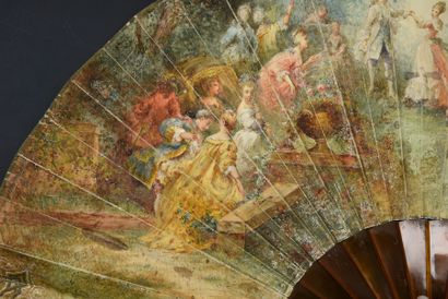  Grand Ball in the Garden, circa 1890 Large fan, the painted skin leaf of a couple...