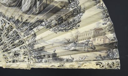 null Colin-maillard, vers 1760
Éventail plié, la feuille double en peau, peinte en...