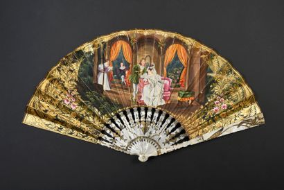  The Pretenders, ca. 1820-1830 Folded fan, the paper leaf engraved and enhanced with...