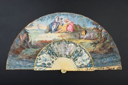 null David and the King, ca. 1750
Folded fan, the double gouache-painted sheet of...