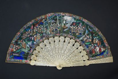  The white horse, China, 19th century Folded fan, the double sheet of gouache painted...