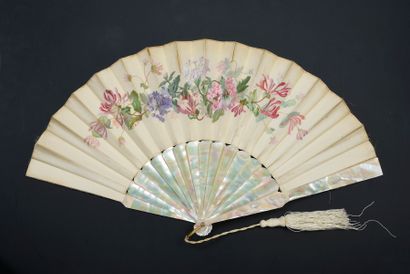 null Primroses and honeysuckle, circa 1860-1880
Folded fan, silk leaf painted with...