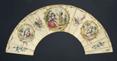  The little patriot, circa 1789 Skin fan leaf painted with gouache of two young children...