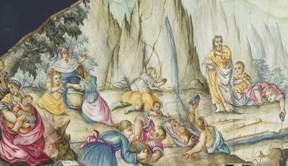 null Moïse frappant le rocher, vers 1690-1700
Éventail plié, la feuille en peau peinte...