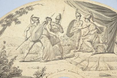 null La courageuse Timoclée devant Alexandre, vers 1800-1820
Feuille d'éventail en...