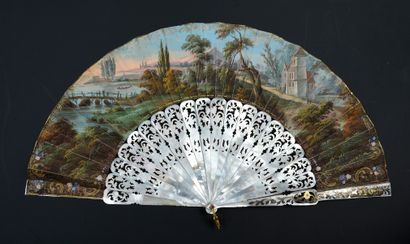 null Pilgrimage to Our Lady, ca. 1850
Rare folded fan, the double sheet of gouache-painted...
