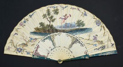 null Chinese lacquer, circa 1750
Folded fan, the leaf in skin, mounted in English...