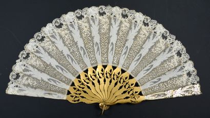 null The silver butterflies, circa 1900
Folded fan, the leaf embroidered with gold...