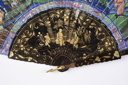 null River scene, China, ca. 1850
Folded fan, the double sheet of paper painted on...