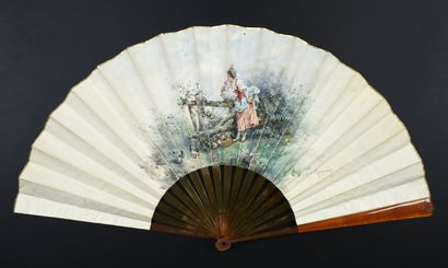 Cécile Chennevière L'inspiration, circa 1890
Large fan, the double leaf in painted...