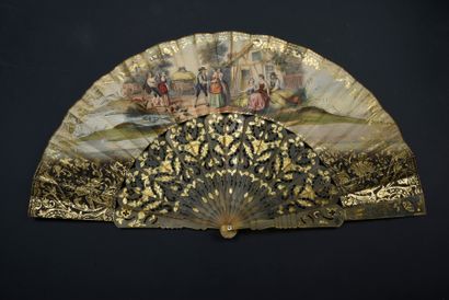  The marriage proposal, circa 1840-1850 Folded fan, the double sheet of lithographed...