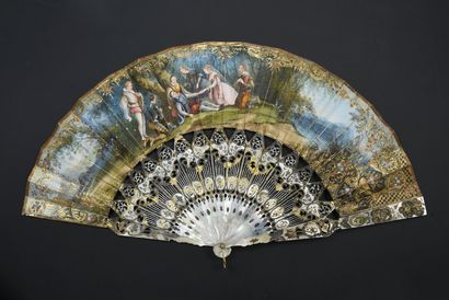 null The Death of Bayard, ca. 1850
Folded fan, the lithographed and gouache-painted...