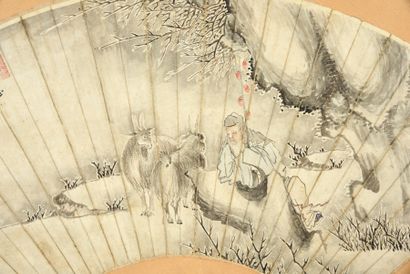 null «Su Wu garde les béliers», Chine, fin du XIXe siècle
Feuille d'éventail en papier...