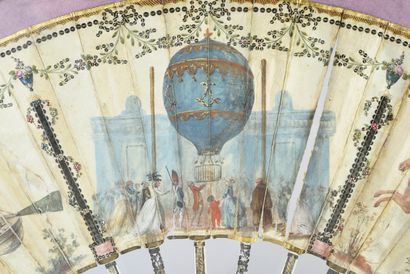 null Le premier envol de la montgolfière, vers 1783-1785
Rare éventail plié, la feuille...