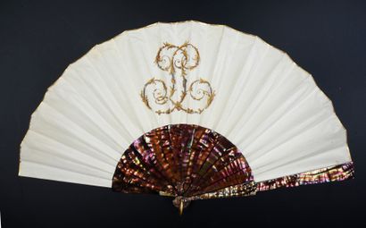 Gustave Lasellaz (1841-1918) Pierrot and Colombine, circa 1890-1900 Large fan, the...