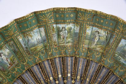 null Donzel, Les amours, circa 1900
Folded fan, the sheet in green silk and black...