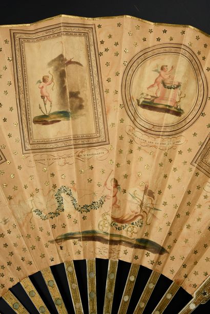  The birth and triumph of love, circa 1890-1900 Large fan, the double sheet of paper,...