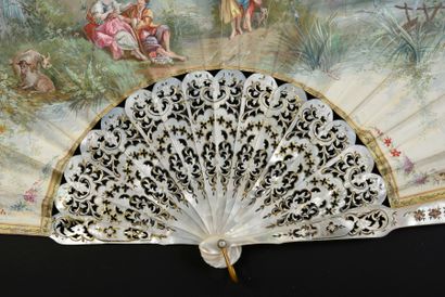 Gustave Lasellaz (1841-1918) Thinking of Grapes, ca. 1880 Folded fan, skin-lined...
