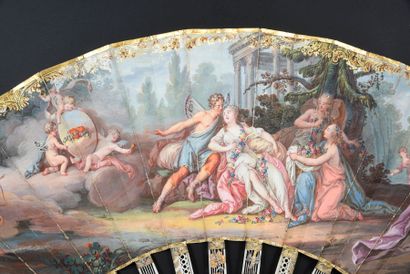 null Les amours de Flore, vers 1830-1840
Éventail plié, la feuille en papier peint...