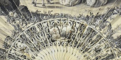 null Colin-maillard, vers 1760
Éventail plié, la feuille double en peau, peinte en...