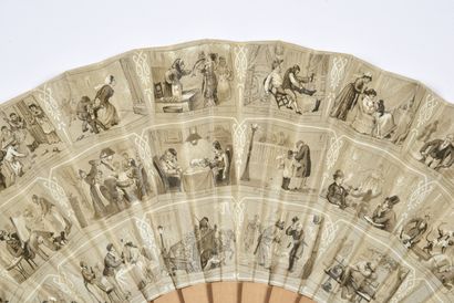 null A day in Paris, circa 1880
Original folded fan, the sheet in coated cloth and...
