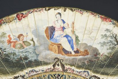 null Les jeux de Vénus et Cupidon, vers 1730
Éventail plié, la feuille en peau, montée...