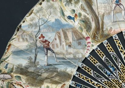 null The Skater, ca. 1740-1750
Folded fan, the leaf in skin, mounted in English and...