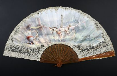 A.Ravaux Nymphs in the undergrowth, circa 1890-1900
Folded fan, the skin sheet painted...