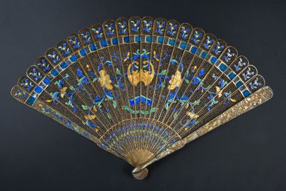  Bat, China, early 19th century Filigree silver broken fan decorated with a bat,...
