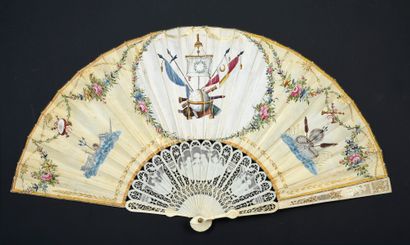 La toilette de l'Amour, circa 1790-1800 Fan, the sheet in cream-coloured skin, mounted...