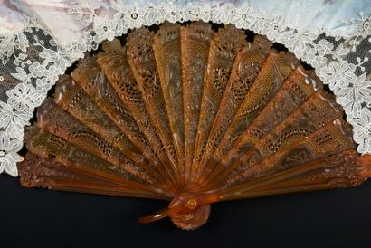A.Ravaux Nymphs in the undergrowth, circa 1890-1900 Folded fan, the skin sheet painted...