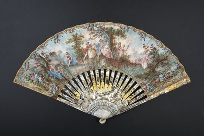 null Couples in love, circa 1760
Folded fan, the skin sheet, lined with paper, and...