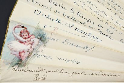  Guestbook of a Parisian salon, Autograph fan, ca. 1870-1880 Folded fan, double sheet...