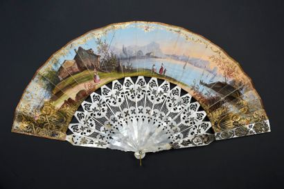  The Death of Bayard, ca. 1850 Folded fan, the lithographed and gouache-painted paper...