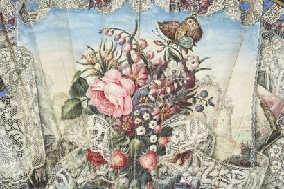 null Bouquet et trompe-l'œil de dentelle, vers 1760
Éventail, la feuille en peau...