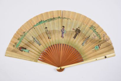  Traditional costumes, Japan, 19th century Folded fan, the double silk sheet printed...