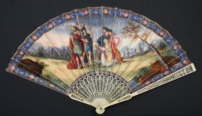  Offerings, ca. 1790-1800 Folded fan, the double skin sheet painted with a scene...