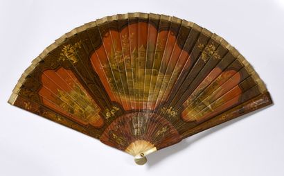 null The Flight of the Doves, circa 1900-1920
Broken bone fan painted in brown and...