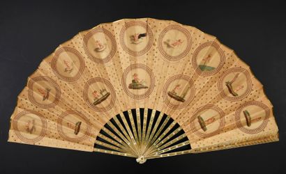  The birth and triumph of love, circa 1890-1900 Large fan, the double sheet of paper,...