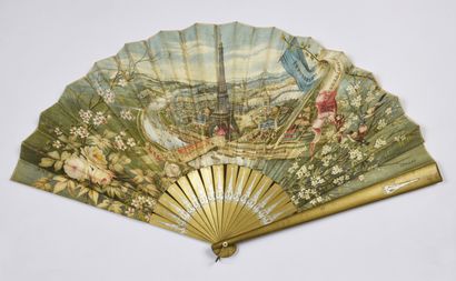 null The Eiffel Tower, 1889
Folded fan, the fabric sheet printed in colour and coated,...