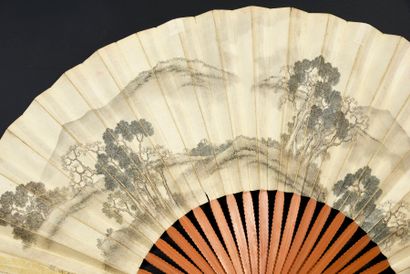 Cranes, Japan, 19th century Folded fan, the double silk leaf painted with three...